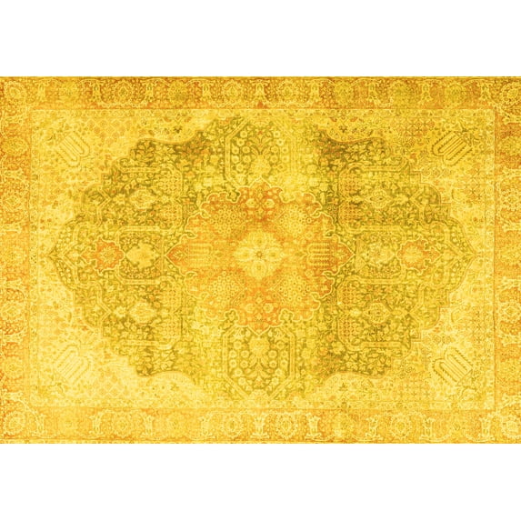 Ahgly Company Machine Washable Indoor Rectangle Persian Yellow Traditional Area Rugs, 7' x 10'
