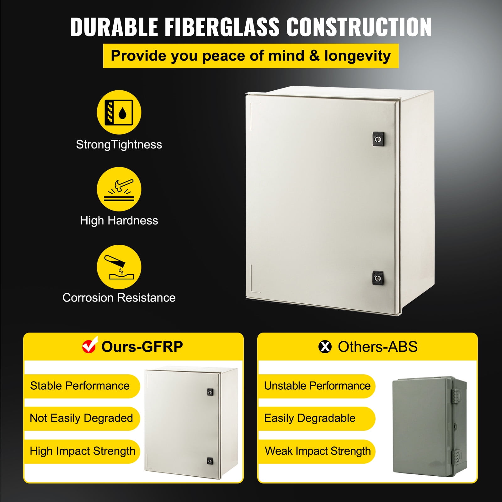 VEVOR Electrical Enclosure Box , 23.6 x 19.7 x 9.1", NEMA 4X Electronic Equipment Enclosure Box, IP66 Weatherproof, Wall-Mounted Electrical Enclosure With Hinges