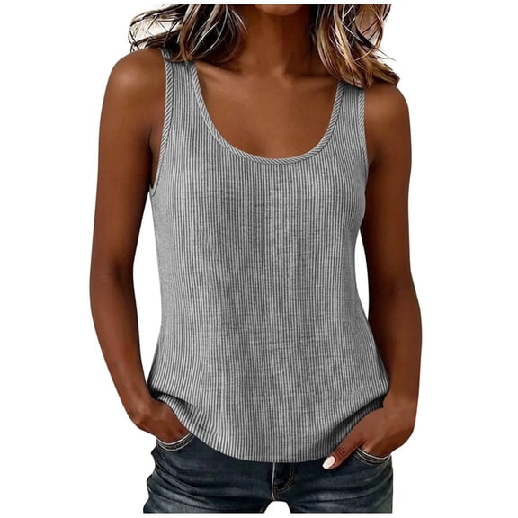 Admvng Womens Cotton Tank Top Stripe Sleeveless Scoop Neck Casual Summer Basic Camisole Blouse