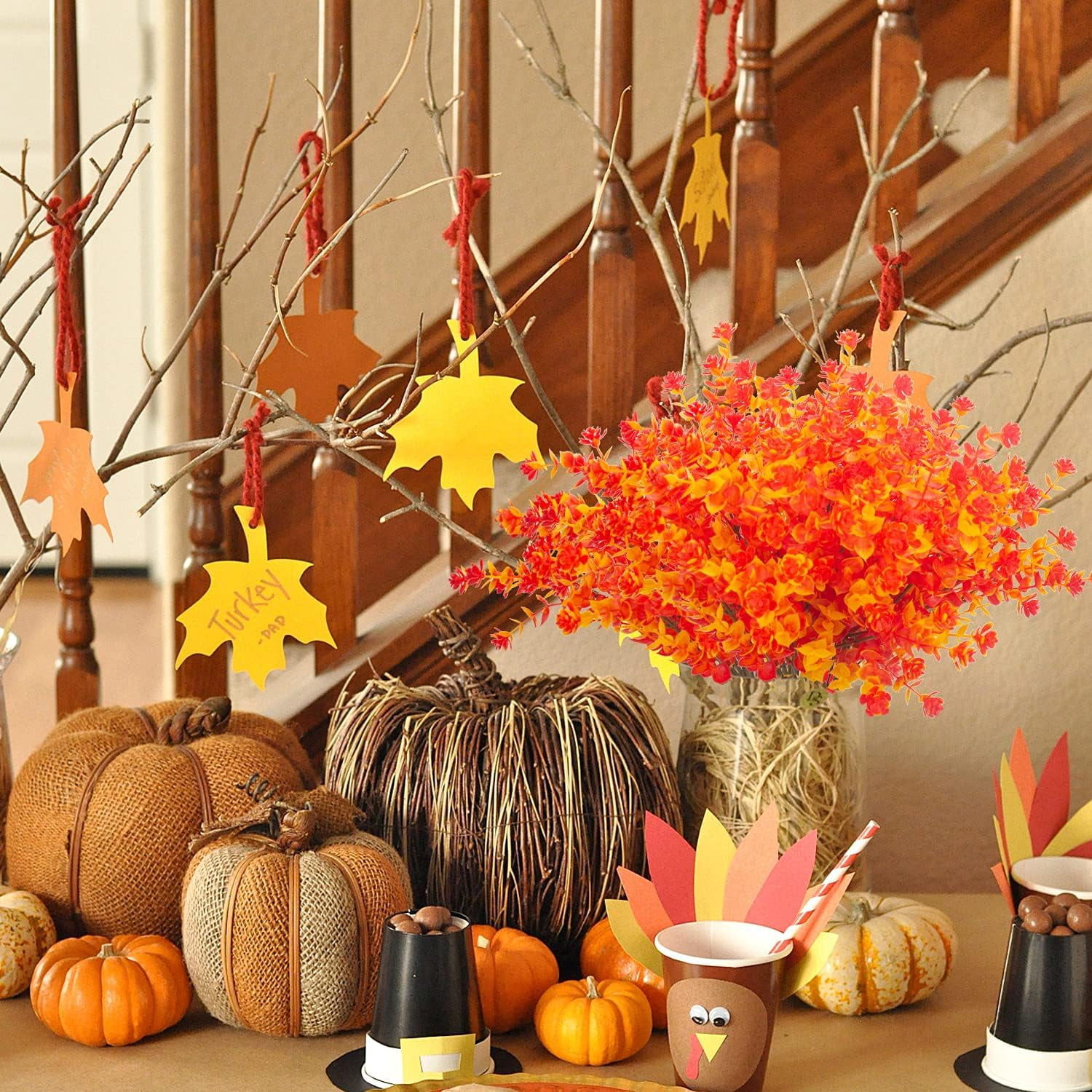 24 Bundles Artificial Fall Flowers No Fade Faux Plants, Fake Indoor Outdoor Greenery for Wedding Party Home Garden Decor(Gold Yellow)