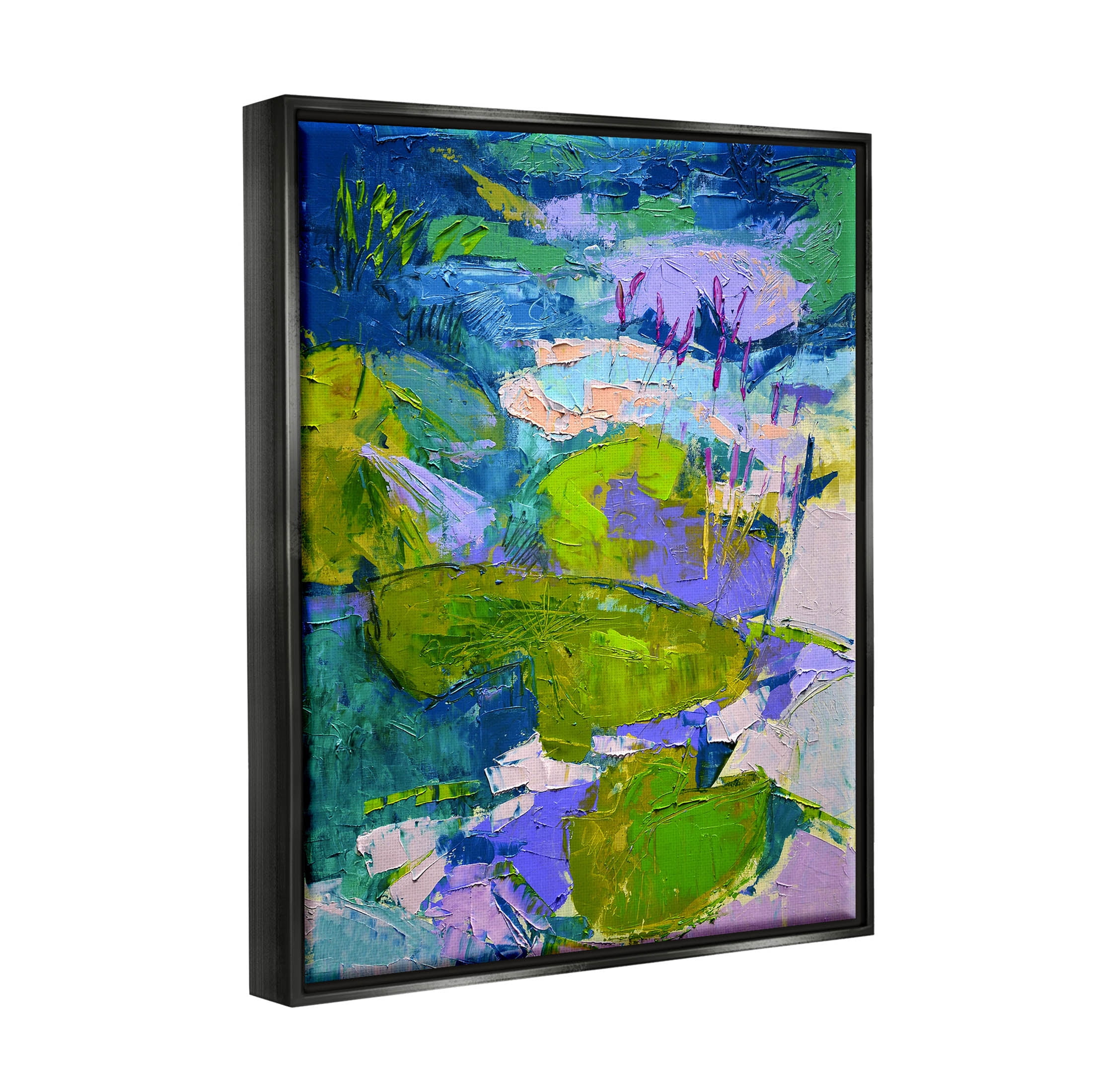 Stupell Industries Vivid Pond Lily Lotus Flowers Floating Painting Jet Black Floating Framed Canvas Print Wall Art, Design by Dorothy Fagan