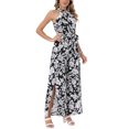 thumbnail image 4 of INSPIRE CHIC Casual Sleeveless Jumpsuit for Women's Boho Pattern Tie Halter Neck Beach Slit Wide Leg Pants M Black White, 4 of 6