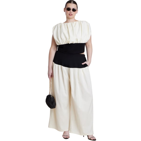 ELOQUII Women's Plus Size Colorblocked Wide Leg Pant