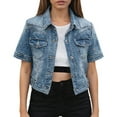 thumbnail image 2 of JIAYUE Womens Denim Outerwear Coats Jackets Solid Color Short Sleeve Relaxed Fit Button Trucker Cropped For Women Classic Design, 2 of 8