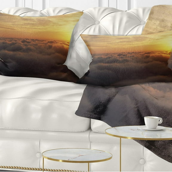 Designart Yellow Sunrise above Clouds - Landscape Printed Throw Pillow - 12x20