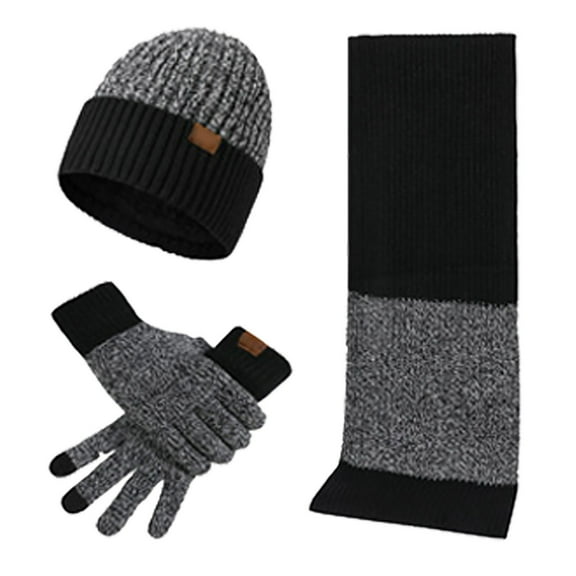 ZSQDM Knitted Hat Scarf Gloves Man and Women's Fleece Cold Warm Three Piece Set beanies Womens Trucker Hat Scarf Hat or Gloves Swim Cap for Braids and Dreadlocks Women