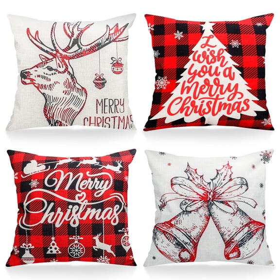 4pcs Xmas Pillowcases Set, EEEkit 17.7 x 17.7'' Christmas Tree Rustic Linen Pillow Cases