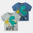 thumbnail image 2 of Boys Shirts Summer Toddler Short Sleeve Dinosaur Letter Prints T Shirt Boys Tshirts Dark Blue 18 Months-24 Months, 2 of 4