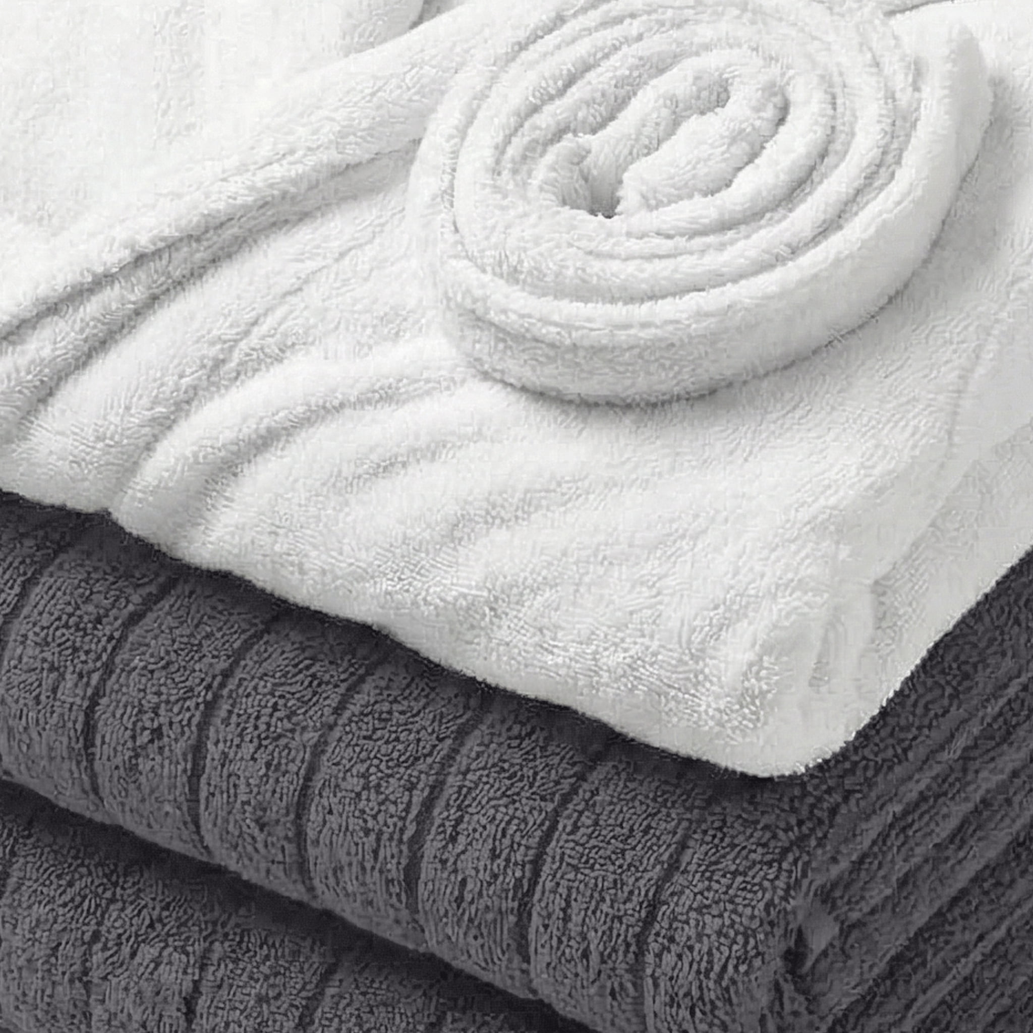Elegant Comfort Men 3-Piece Spa Bath Set – Plush Bathrobe & 2 Ribbed Bath Towels, Thick Absorbent Hotel Quality Bathroom Essentials, Gray Bath Towel, White Robe ,Large