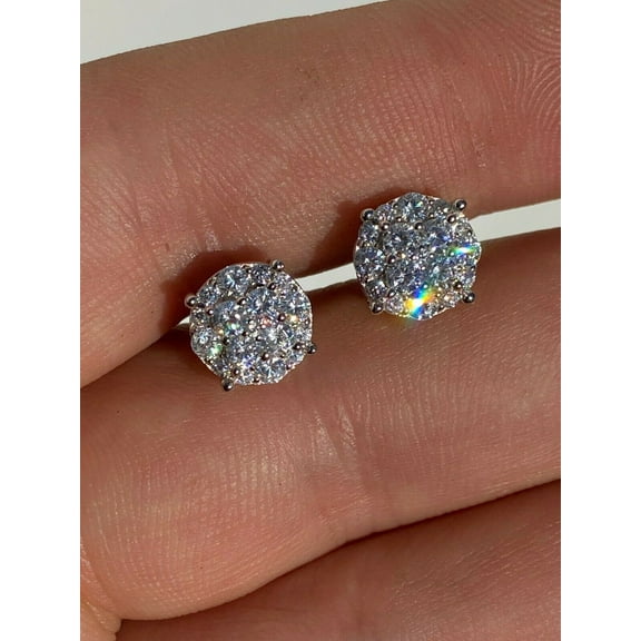 Women's Screw Back Stud Earrings 14K White Gold Plated 925 Silver 3Ct Round Cut Lab Created VVS1/D Diamond