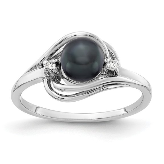14K White Gold Ring Band 1 mm Polished Diamond & Pearl Mounting