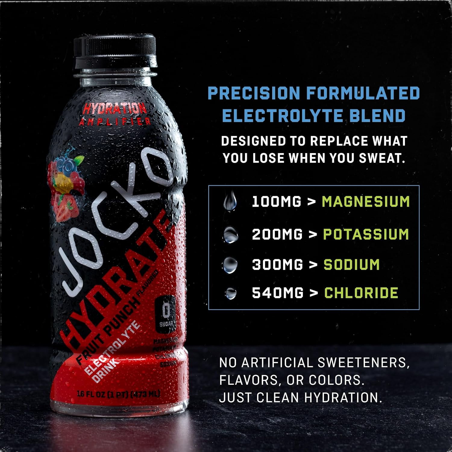 Jocko Fuel Hydrate Electrolyte Drinks - Sports Drink Hydration, Blue Raspberry 16 Oz (12 Pack)