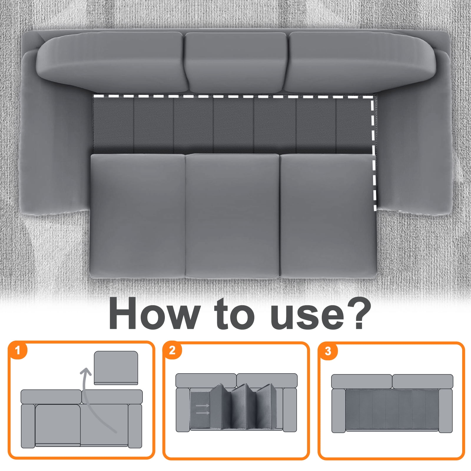 Sofa Cushion Support - 17''x66'' MDF Board for Sagging Seat, Non-Slip Oxford Surface, Fit Most 3 Seat Couch - 1PC, Darkgrey