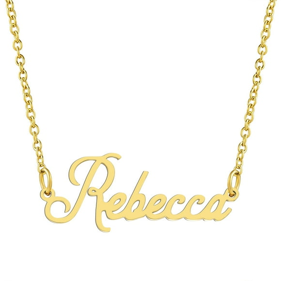 KISPER 18K Gold Plated Stainless Steel Personalized Name Pendant Necklace, Rebecca