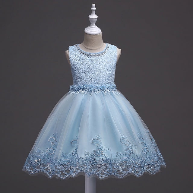 Vestido de encaje con cuentas para niñas Vestido de princesa con flores para niñas grandes Vestido de tutú con flores de ganchillo y lentejuelas para niñas