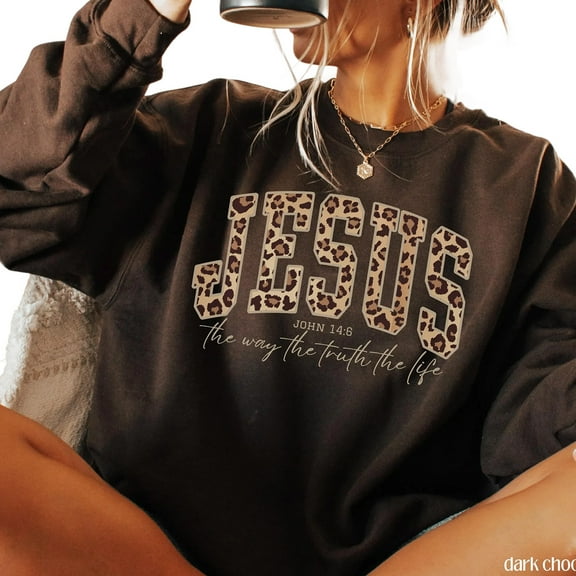 Christian Jesus Sweatshirt – Cheetah Print Bible Verse Pullover, Trendy Faith Apparel, Jesus Loves You Sweater, The Way The Truth The Life Gift