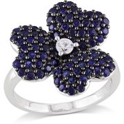 1-3/4 Carat T.G.W. Created White Sapphire and Created Blue Sapphire Sterling Silver Flower Ring