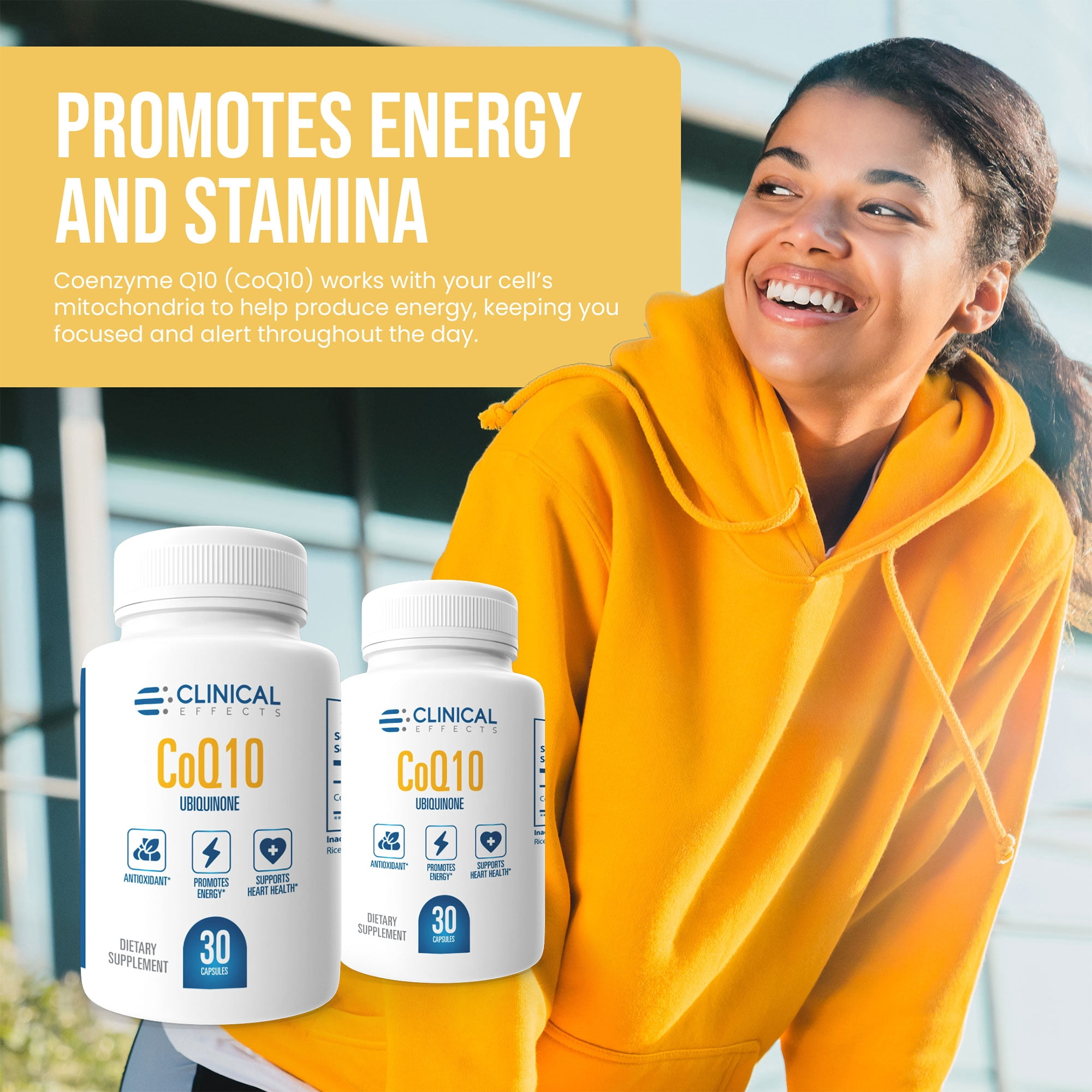 Clinical Effects CoQ10 Supplement - Coenzyme Q10 200mg - 30-Day Supply - Ubiquinone Antioxidant Supplement for Heart Health, Cognitive Functions and Energy Support - 1 Capsule a Day - Made in The USA