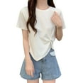thumbnail image 2 of YHAJDS Short Sleeve Shirts for Women V Neck Solid Color Casual Round Neck Top, 2 of 4
