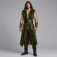 thumbnail image 2 of UTSJKR Men Hooded Sleeveless Velvet Long Tunic, Open‑Front Medieval Robe, Sleeveless Cloak for Renaissance and Halloween Cosplay Green L, 2 of 7
