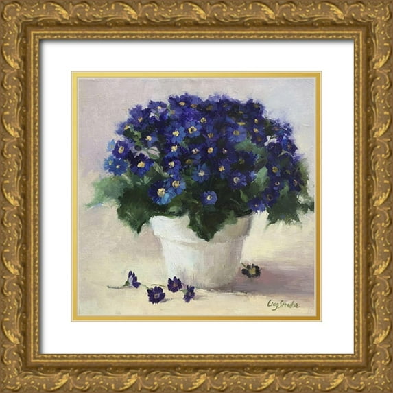 Strube, Ling 20x20 Gold Ornate Wood Framed with Double Matting Museum Art Print Titled - Purple Flowers