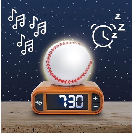 Lexibook, Baseball - Baseball Nightlight Alarm Clock, Sounds and Melodies, LCD Backlit Screen, Luminous, Snooze, Brown / White