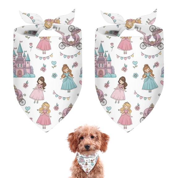 Dog Bandana 2 Pack,White Princess Castle Pattern Bandanas for Dogs,Cat Bandana,Small/ Large Dog Bandana 2 Size,Dog Bandanas