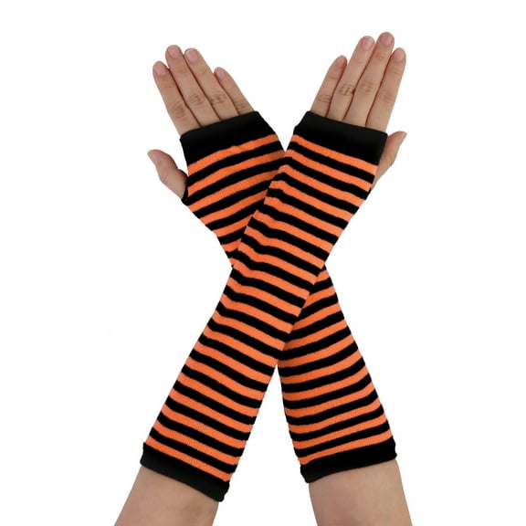 INSPIRE CHIC Women's Stripe Elbow Length Fingerless Thumb Hole Gloves Orange