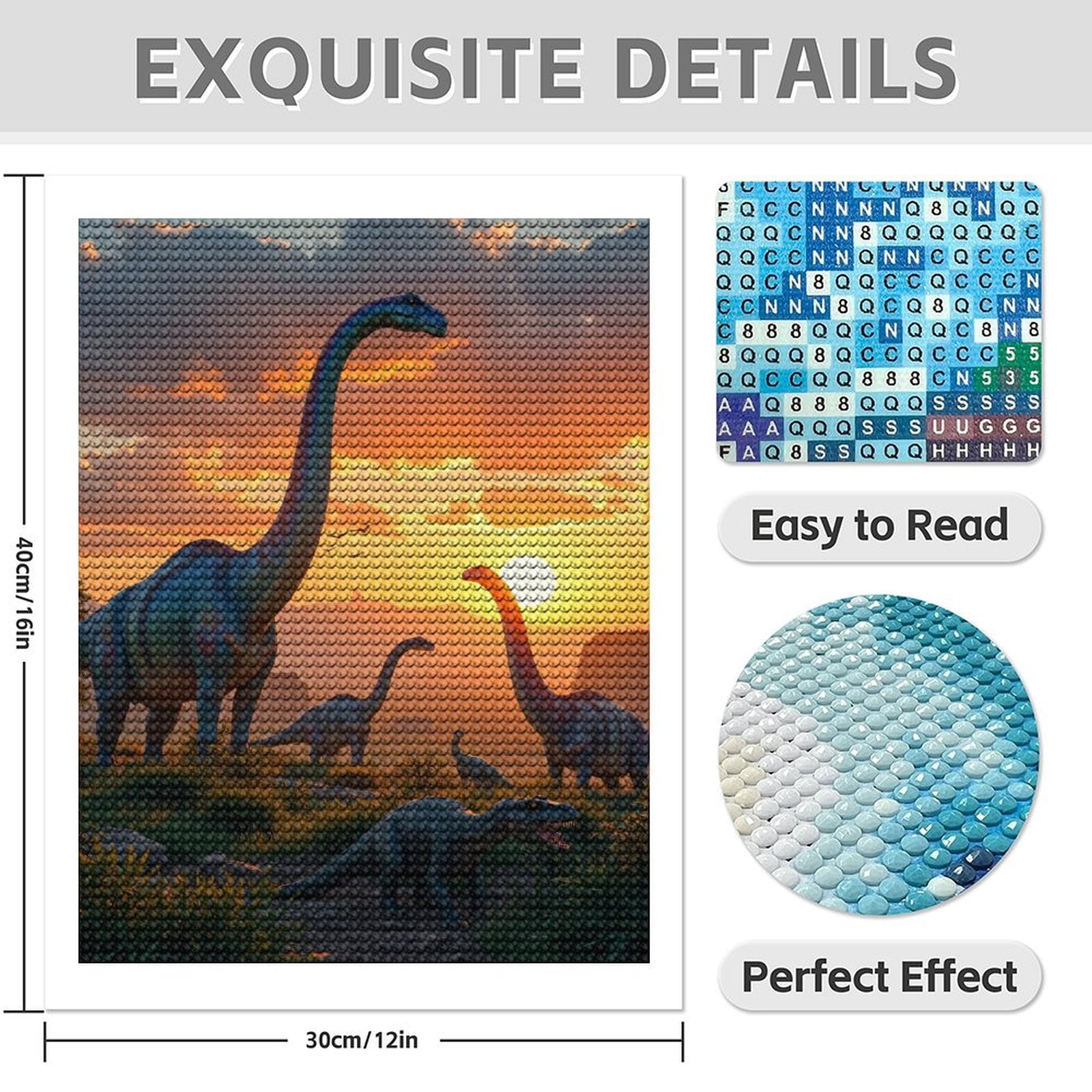 Diamond Art Kit for Adults, Prehistoric Sunset Dinosaur Scene Diamond Painting for Adults Beginners, 5D DIY Diamond Art Painting Kits, Colorful Diamond Painting Craft for Home Decor 12x16