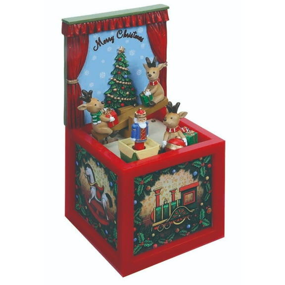 Set of 2 Musical Reindeer Seesaw Blocks Table Top Decor 7.4"