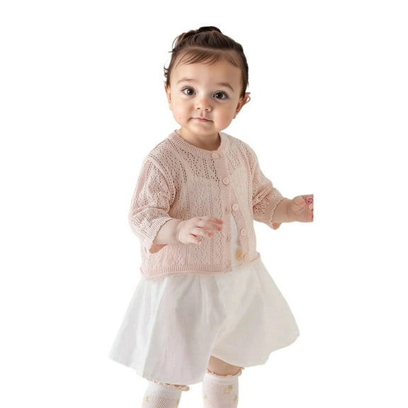 Hjtefg Girls Knit Cardigan - Lightweight Open Front Cover, Breathable Loose Fit Sweater for Children, Comfortable Seasonal Layering Piece,Color: Pink Size: 6-12 Months
