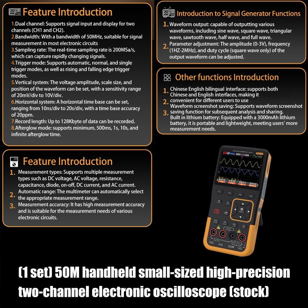 Easy to Use 50M Digital Oscilloscope with Clear Display Suitable for Begin