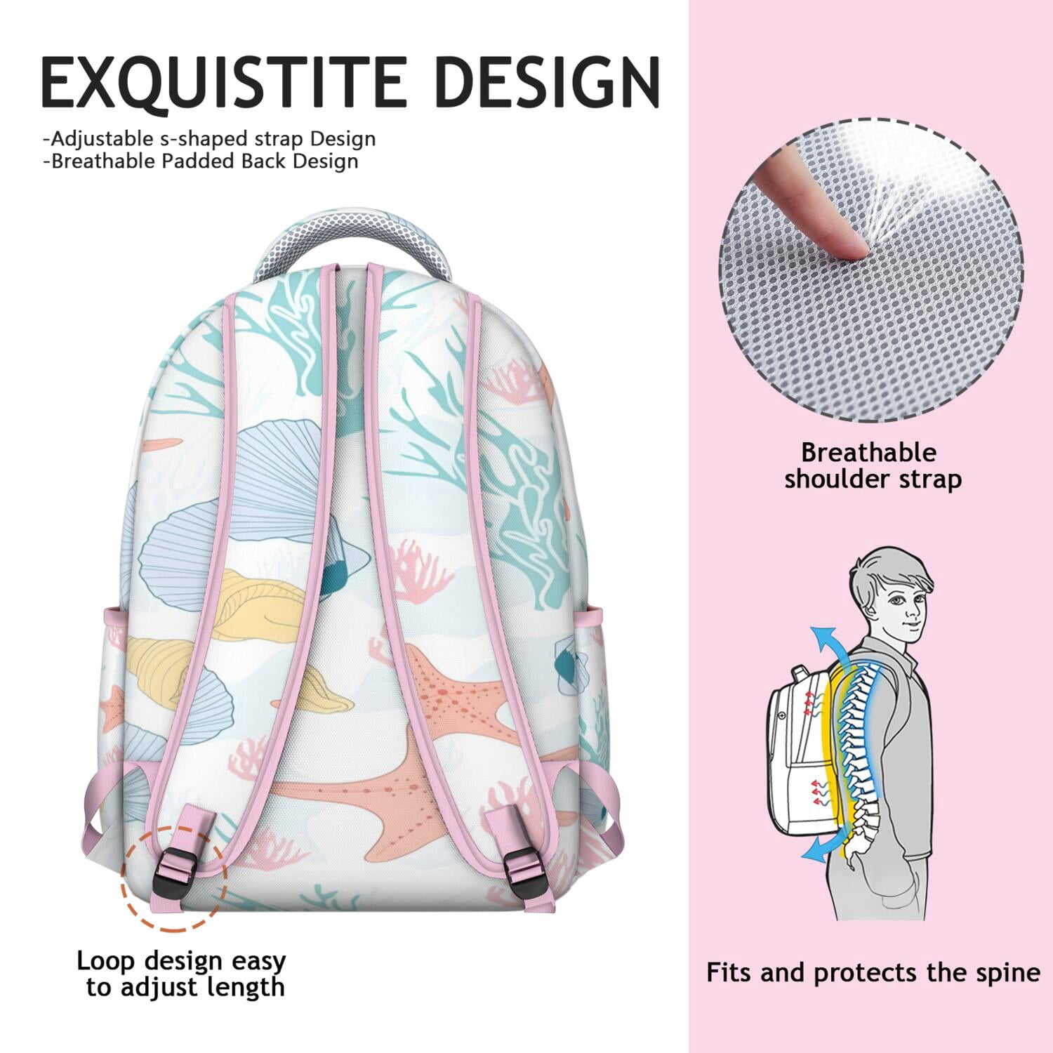 Vintage Nautical Backpack - Waterproof & Durable Bookbag with Anchor & Coral Prints, Ergonomic Spinal Support for Teens & Commuters, Spacious & Stylish