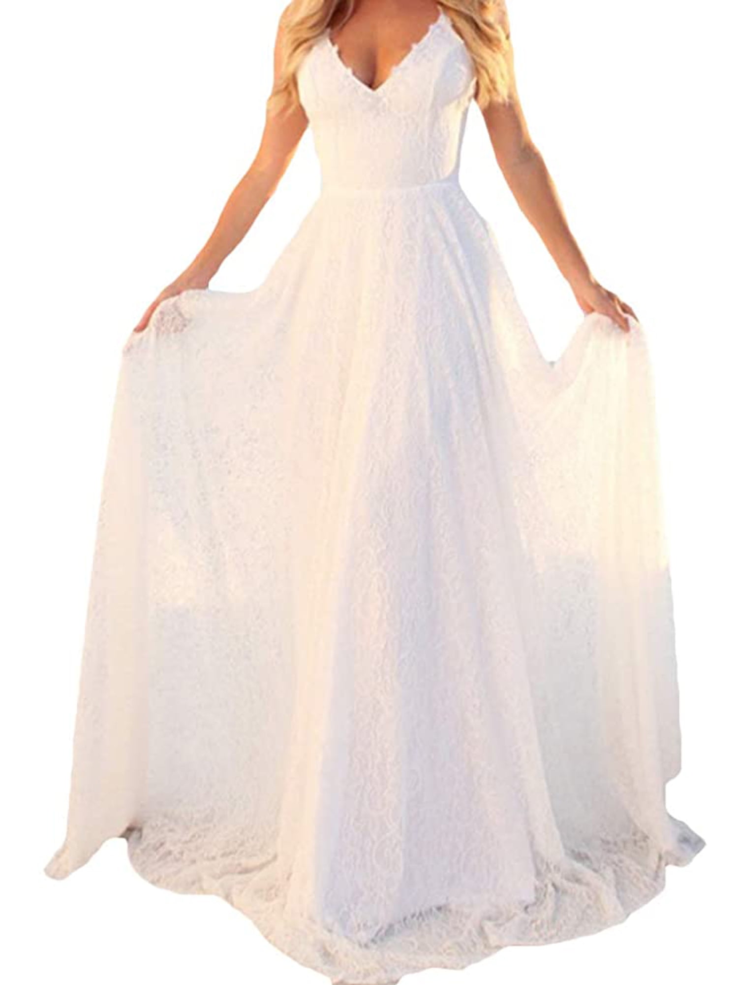 Ladies Sleeveless Wedding Maxi Dress Bridal Lace Gown Ball Formal Party Dress 