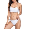 thumbnail image 3 of Conjunto de bikini Pamolo con tirantes y cuello halter con volantes y lazos laterales talla M blanco, 3 of 6