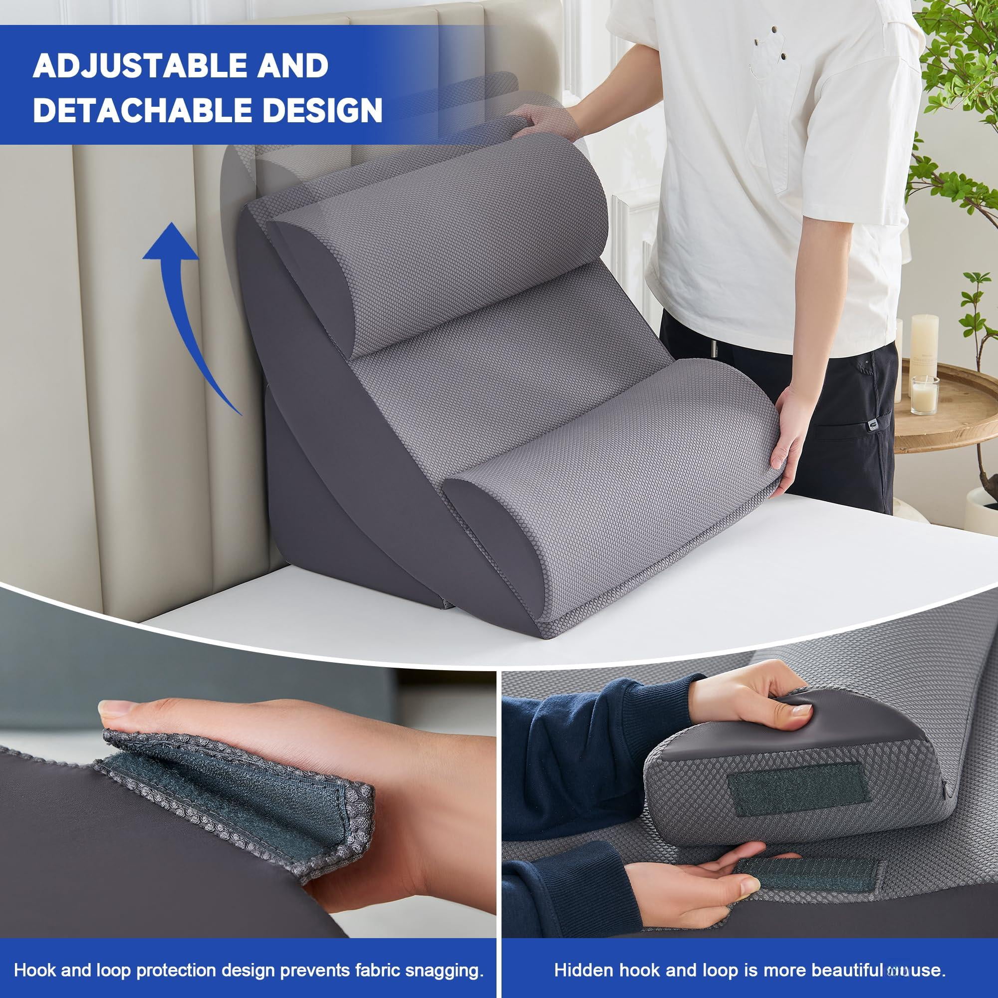 Wedge Pillow Set  9pcs Adjustable Memory Foam Neck Leg Reading With Breathable Seersucker Dark Grey