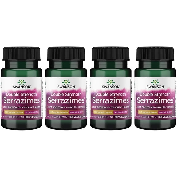 Swanson Optimum Potency Serrazimes 40000 Units 40000 Units 60 Veg Capsules Enzyme (4 Pack)