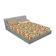 thumbnail image 2 of Ambesonne Floral Fitted Sheet & Pillow Sham Set, Strawberries Summertime, Queen, Vermilion Green Pink, 2 of 2