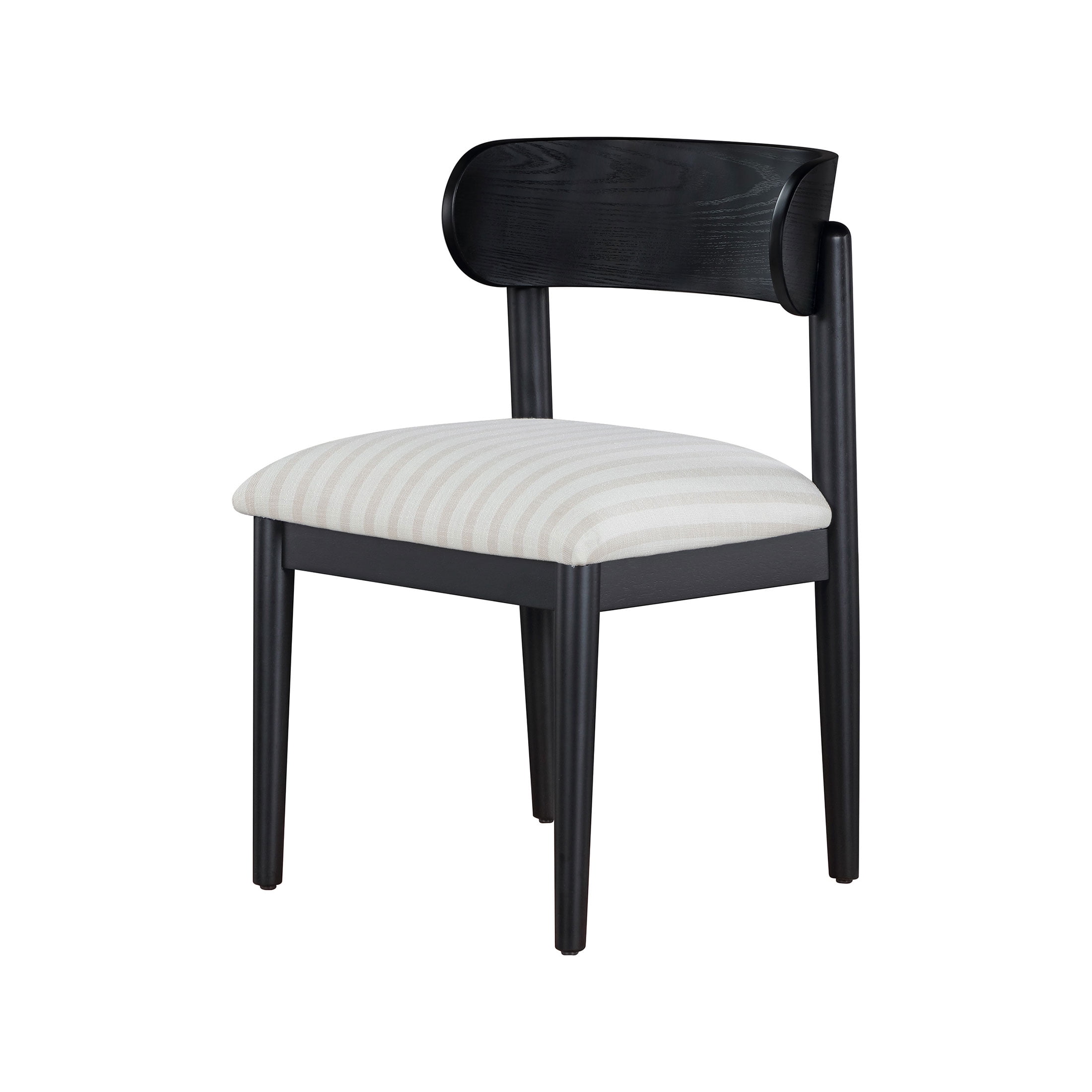 Beautiful Drew Dining Room Chairs by Drew Barrymore, Rich Black with Striped Fabric, Set of 2