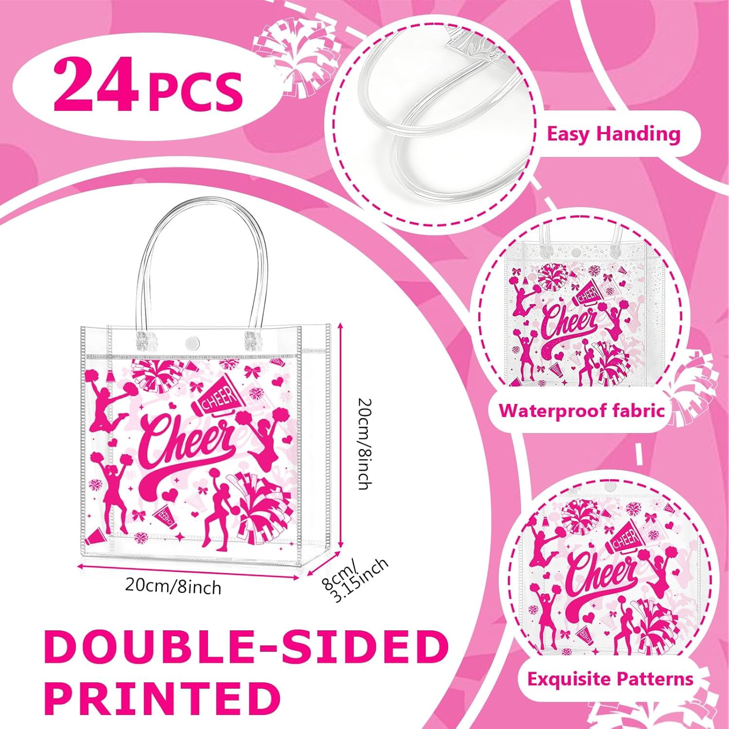 24 PCS Football Goodie Bags Double-Sided PVC Clear Bag Snack Candy Treat Gift Bags with Handle for Super Bowl Party Supplies Football Party Favors Birthday Holiday Decorations