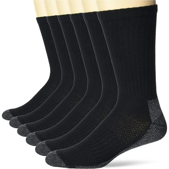 Hanes mens Crew Socks, 6-pair Pack Work Sock, Black, 6 12 US