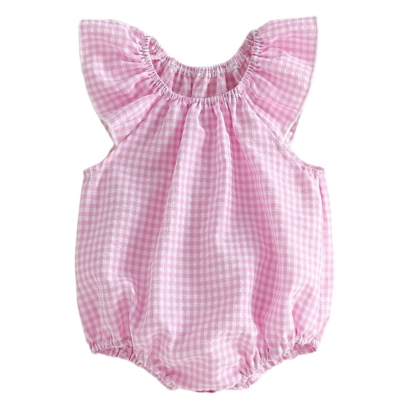 BemeyourBBs Newborn Baby Girl Boy Plaid Gingham Bubble Romper Infant Baby Summer Clothes Casual Loose Fit Crew Neck Flying Sleeve Bodysuit Playsuit Jumpsuit