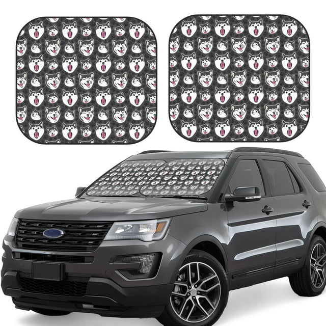 Bingfone Husky Windshield Sun Shade 2-Piece Foldable Car Front Window Sunshade for Most Sedans SUV Truck-Small