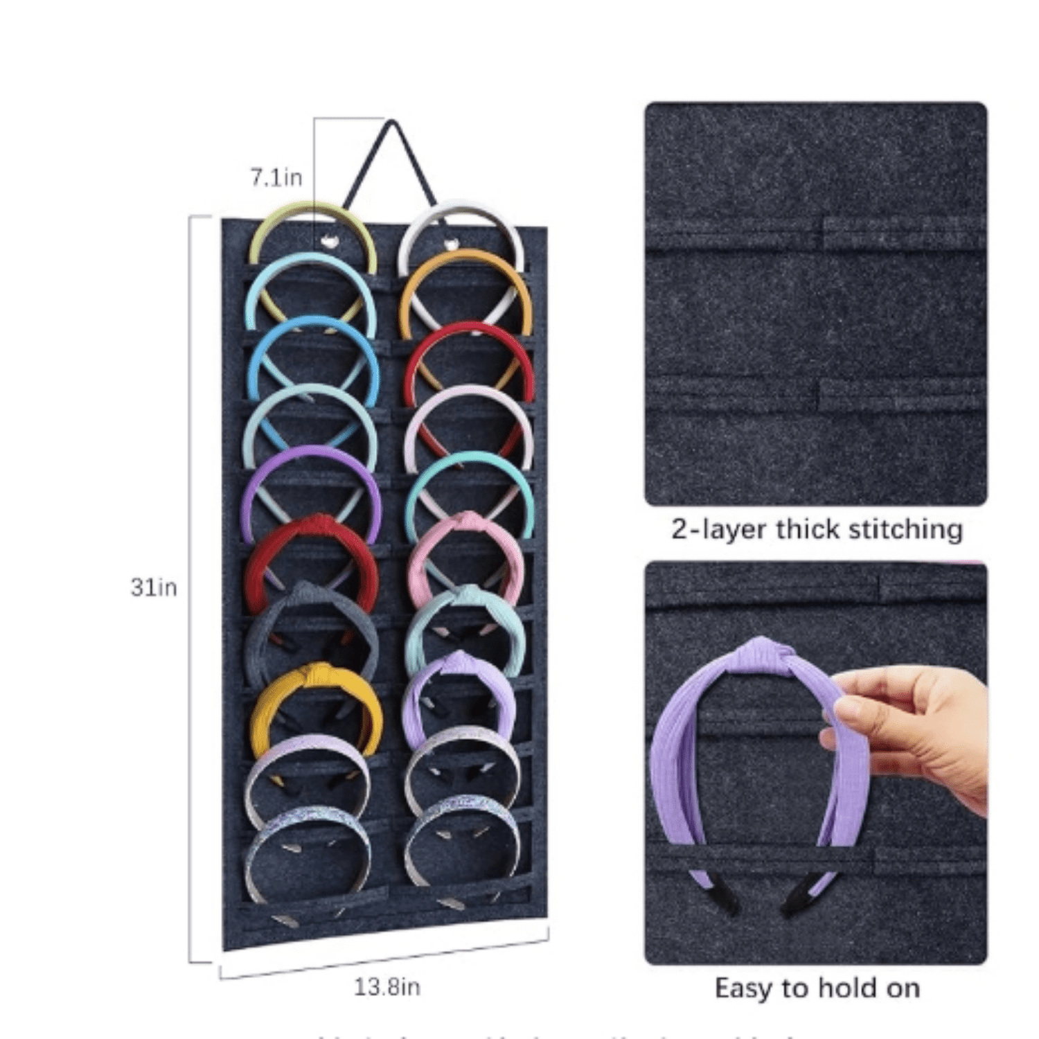 Hanging Headband Holder Organizer for Girls, Wall-mount Headband Storage Display for Women, Head Band Hair Accessories Organizer On Wall, Door, Wardrobe