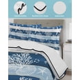 thumbnail image 3 of Twin XL Quilt Bedding Set, Navy Blue Coastal Beach Reversible Summer Quilt 3 Pieces, Nautical Starfish Coral Vintage Wooden Lightweight Bedspreads Coverlets with 2 Pillow Shams for All Seasons, 3 of 5