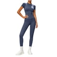 thumbnail image 2 of Usloyux Women's 2 Piece Outfits Casual Lounge Set Short Sleeve Round Neck T-Shirt with Elastic Waist Leggings Matching Two Piece Tracksuit, Navy M, 2 of 7