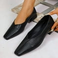 thumbnail image 2 of Black Women'S Loafers Woven Synthetic Leather Square Toe With Soft Sole And Low Heel Slip On Design Casual Comfortable Flats For Everyday Wear Size 42, 2 of 9