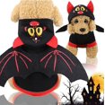 thumbnail image 1 of Disfraz de ala de murciélago negro para mascota, suéter cálido de invierno con capucha, disfraz de Halloween, 1 of 6