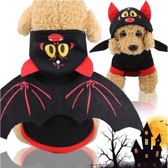 Disfraz de ala de murciélago negro para mascota, suéter cálido de invierno con capucha, disfraz de Halloween