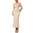 thumbnail image 3 of Vestido Maxi con Hombros Descubiertos, Corsé Fruncido, Ajustado, Vestidos Formales para Invitadas de Boda para Mujeres Albaricoque XL, 3 of 8